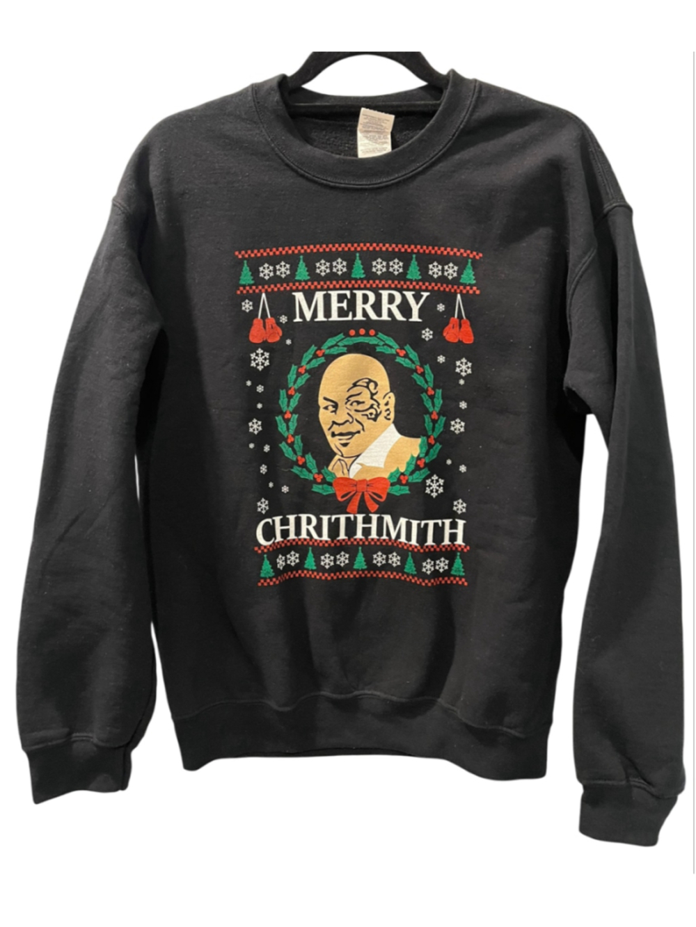 Mike Tyson Merry Chrithmith Ugly Christmas Sweater Sweatshirt Men Medium Black